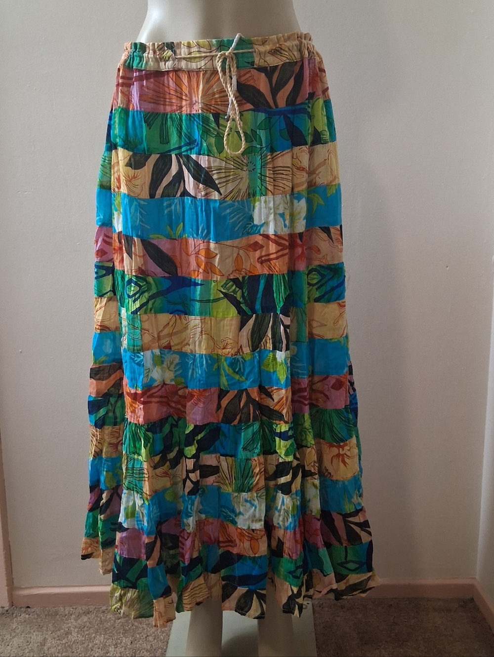 Zero Zero Boho Cotton Tropical Maxi Skirt Large Vacation Multi Made In India